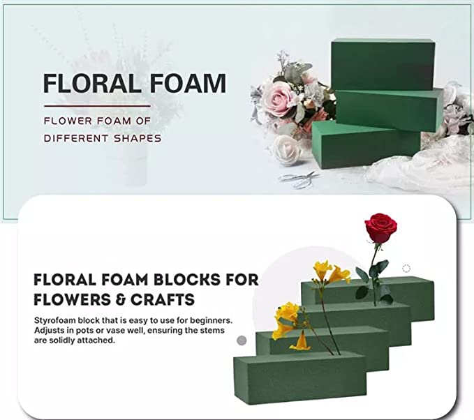 Pack of 6 Floral Foam Blocks for Fresh Flower Arrangements (9” L x 4” W x 3” H), Styrofoam Block Great for Crafts, Wedding, Birthdays, Home, Office & Garden Decorations