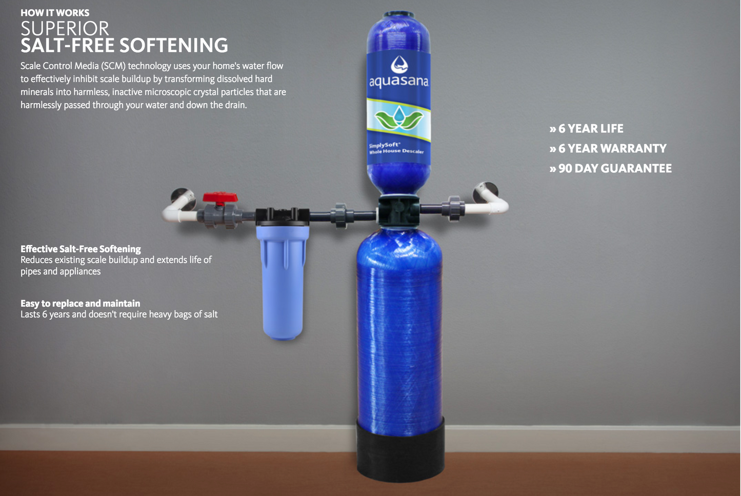 Austin Springs by Aquasana Salt-Free Water Filtration Softener Whole House Tank with 10" Pre-filter